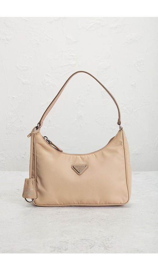 Prada Mini Re-Edition 2000 Re-Nylon Shoulder Bag in Tan - FWRD Renew - Modalova