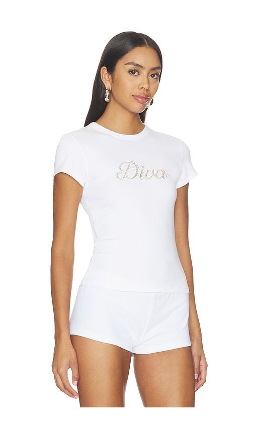 X Devon Lee Carlson Diva Cotton Ribbed Tee Shirt in White. - size M (also in S, XS) - Frankies Bikinis - Modalova