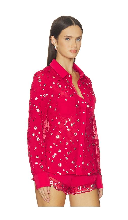 X Devon Lee Carlson Bestie Chiffon Button Down in Red. - size S (also in XL, XS) - Frankies Bikinis - Modalova
