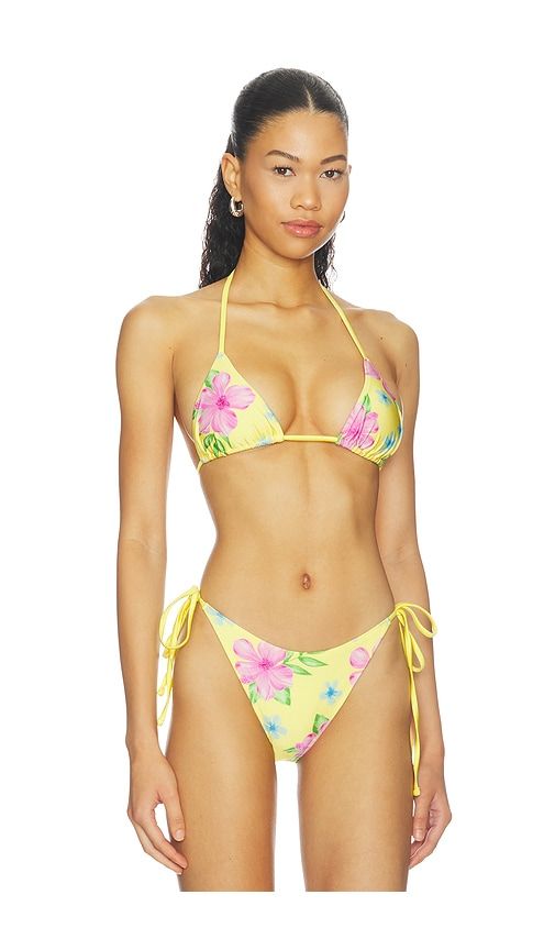 Nick Beaded Satin Bikini Top in Yellow. - size L (also in M, S) - Frankies Bikinis - Modalova