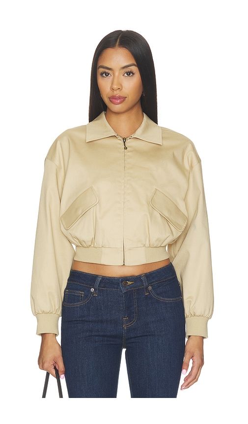 The Twill Cropped Bomber in Beige. - size S (also in XS, M, L, XL) - Good American - Modalova