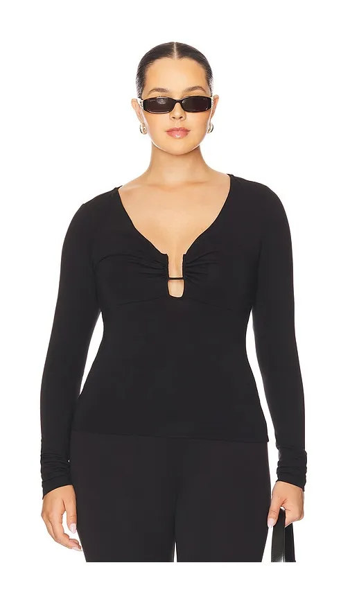 Jersey U Wire Long Sleeve Top in Black. - size XL/1X (also in XXXXL/4X) - Good American - Modalova