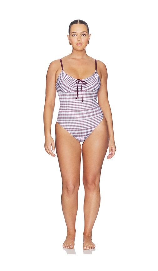 Plaid Drawstring One Piece Swimsuit in Baby Blue. - size S (also in XS) - Good American - Modalova