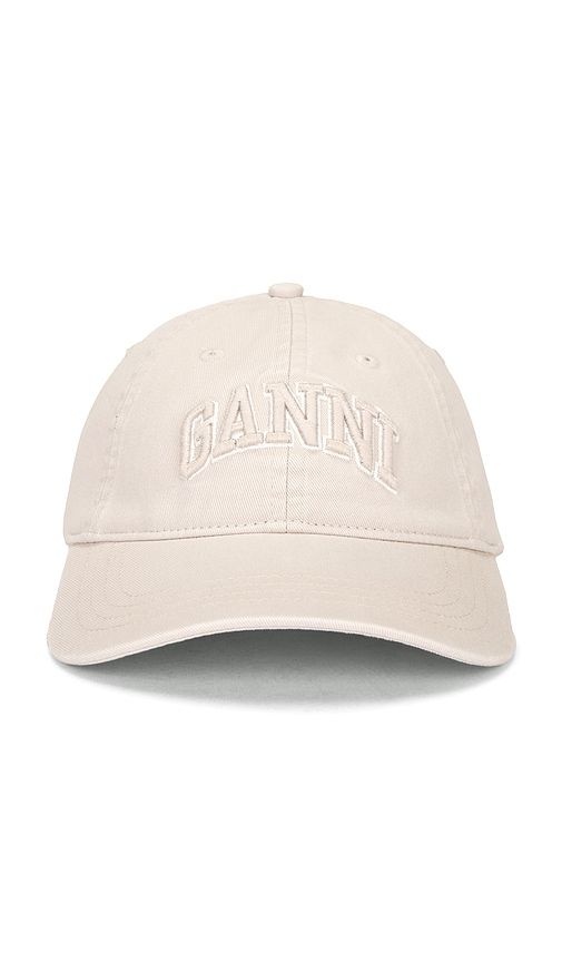 Washed Cotton Canvas Embroidered Cap in Ivory - Ganni - Modalova