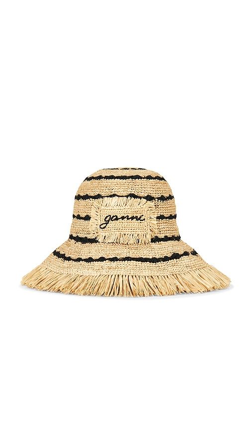 Stripe Raffia Bucket Hat in Neutral - Ganni - Modalova