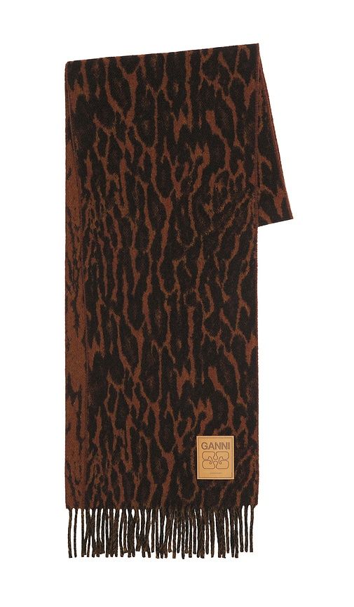 Compact Wool Scarf Leopard in Brown - Ganni - Modalova