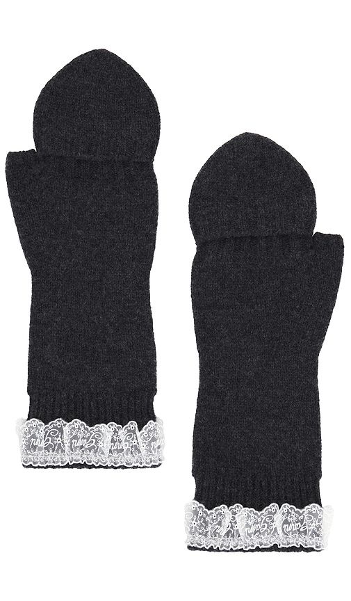 Compact Wool Lace Mittens in Charcoal - Ganni - Modalova