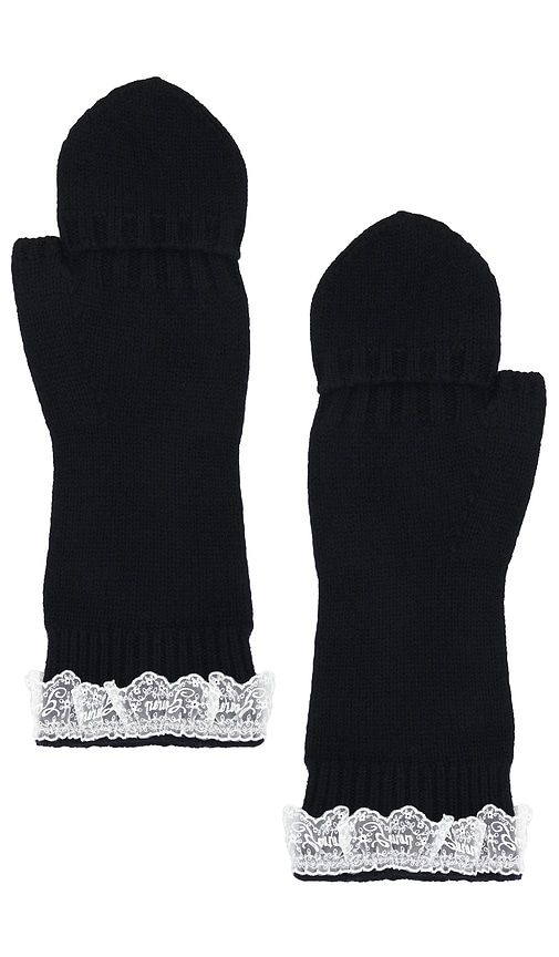 Compact Wool Lace Mittens in Black - Ganni - Modalova
