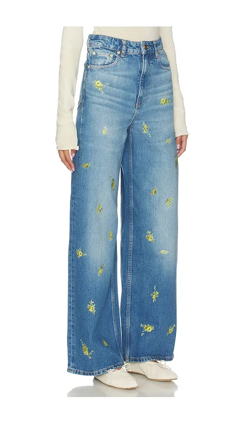 Printed Flower Denim Lari Jeans in Blue. - size 24 (also in 25) - Ganni - Modalova