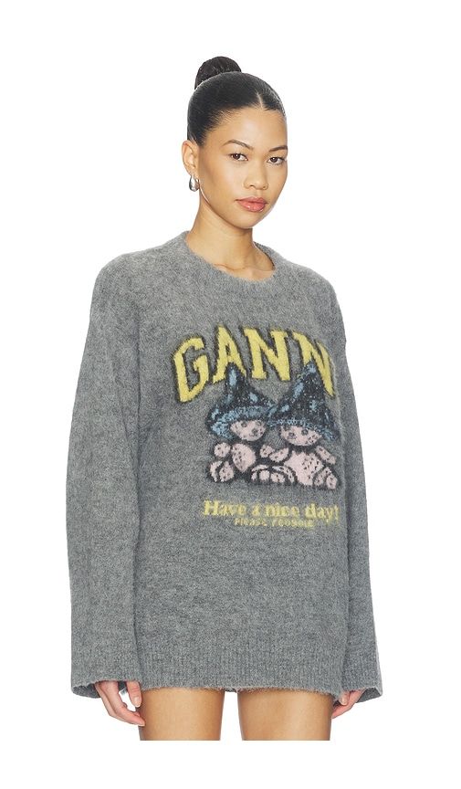 Mushroom Teddy Brushed Alpaca Sweater in Grey. - size L (also in M, XS) - Ganni - Modalova