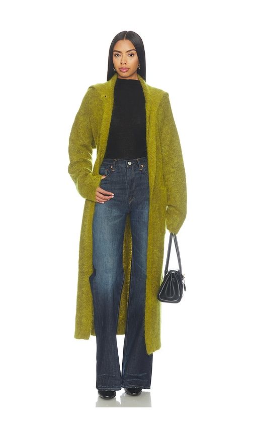 Brushed Mohair Long Cardigan in Olive. - size M (also in XS) - Ganni - Modalova