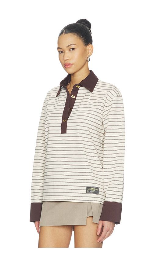 Single Pique Polo Top in Chocolate. - size L (also in M, S, XL, XS) - Ganni - Modalova
