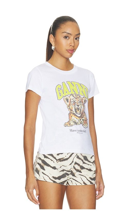 Basic Cotton Jersey Baby Fit Tiger Tee in White. - size M (also in S, XS) - Ganni - Modalova
