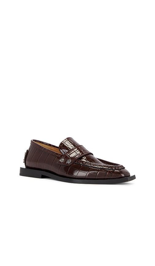 Studs Square Shiny Croco Loafer in Chocolate. - size 37 (also in 39) - Ganni - Modalova