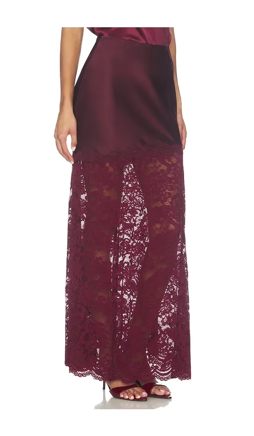 Perrine Lace Combo Satin Skirt in Burgundy. - size L (also in M, S, XL, XS) - Generation Love - Modalova