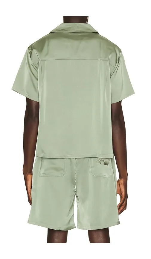 Satin Chest Logo Camp Collar Shirt in Green. - size L (also in S) - Honor The Gift - Modalova
