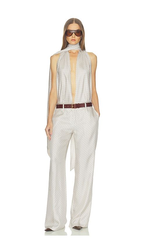 Scarf Halter Jumpsuit in Tie Print in Cream. - size L (also in M, S, XL, XS, XXS) - Helsa - Modalova