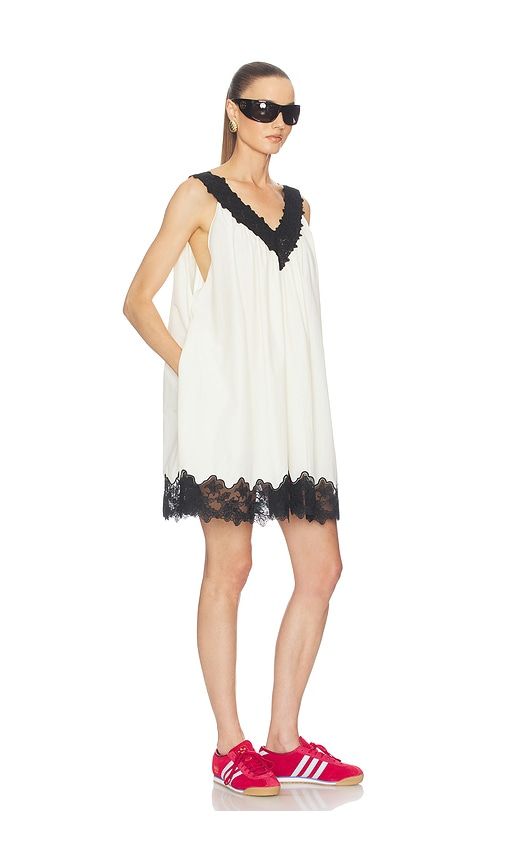 Mini Dress With Lace in Tech Poplin in Cream. - size L (also in M, S, XL) - Helsa - Modalova