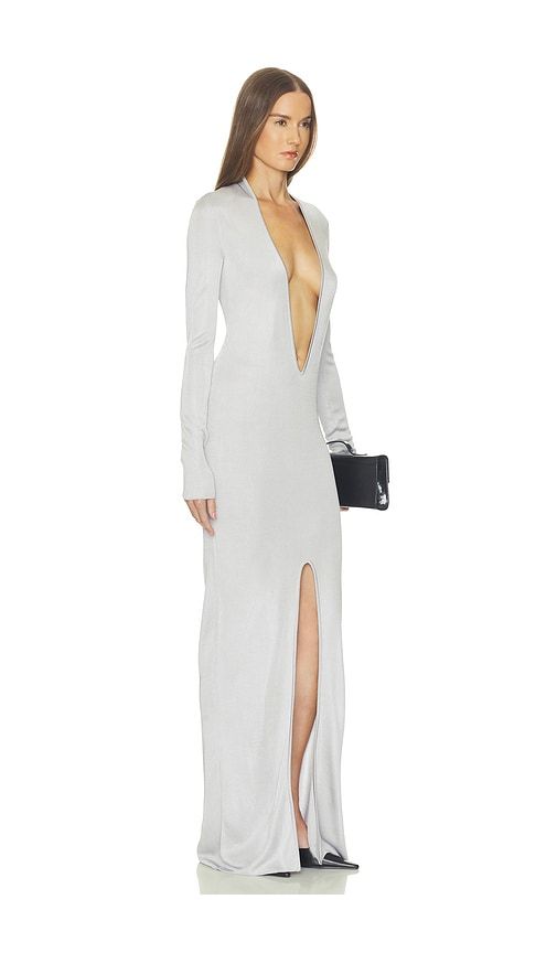 Monrow Plunge Knit Gown in Metallic . - size L (also in M, S, XL, XS, XXS) - Helsa - Modalova