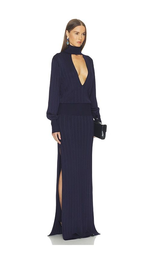 Justyine Mock Neck Knit Gown in Navy. - size L (also in M, S, XL, XS, XXS) - Helsa - Modalova