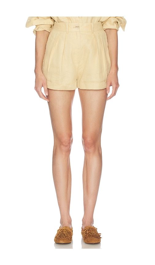Washed Linen Pleated Short in Beige. - size M (also in S, XS, XXS) - Helsa - Modalova
