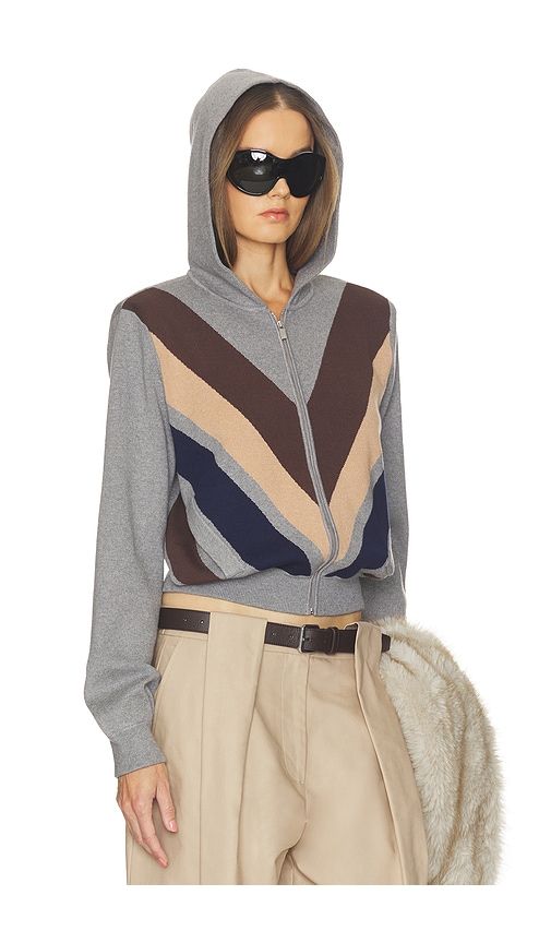 Keeghan Color Block Knit Zip Hoodie in Grey. - size L (also in S) - Helsa - Modalova