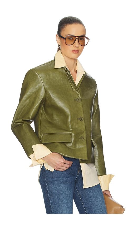Puffy Leather Jacket in Green. - size M (also in S, XL, XS) - Helsa - Modalova