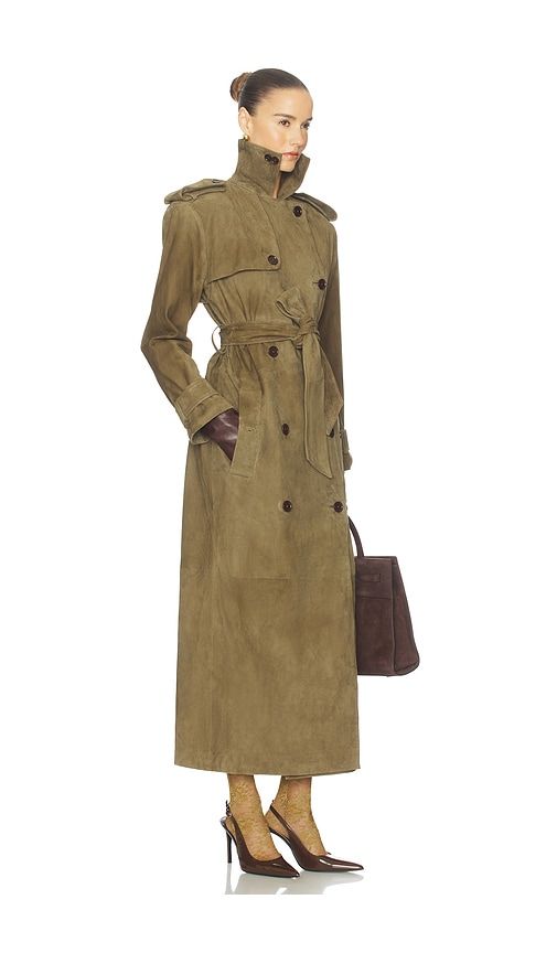 Suede Trench Coat in Green. - size S (also in XS) - Helsa - Modalova