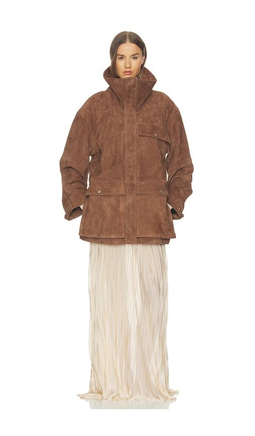 Suede Oversized Utility Jacket in Brown. - size L/XL (also in S/M, XXS/XS) - Helsa - Modalova