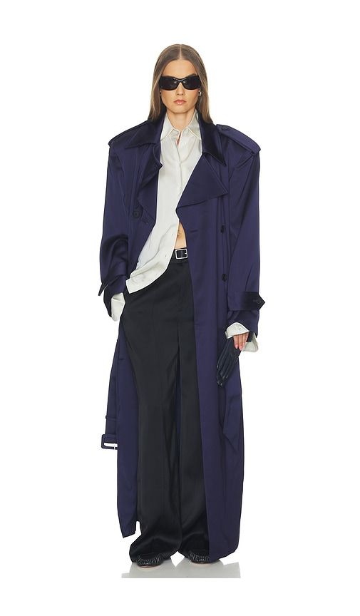 Trench Coat With Low Belt in Double Face Satin in . - size L (also in M, S, XS, XXS) - Helsa - Modalova