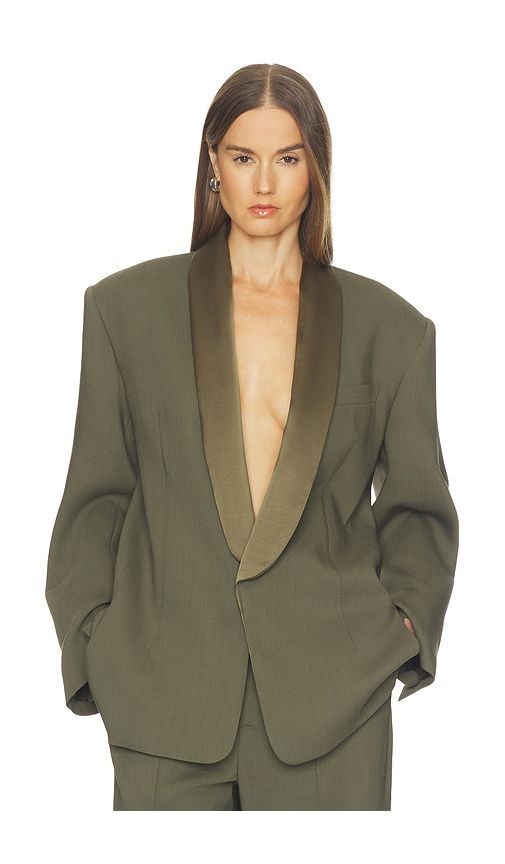 Wool Blend Longline Suiting Blazer in Green. - size L (also in M, S, XL, XS, XXS) - Helsa - Modalova