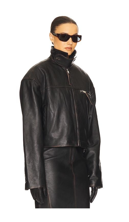 The Leather Oversized Moto Jacket in Black. - size L (also in M, XL) - Helsa - Modalova