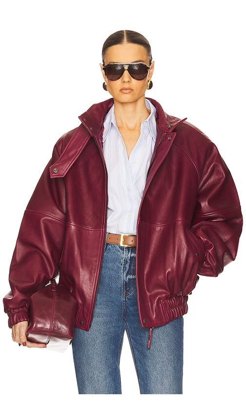 The Oversized Leather Bomber in Burgundy. - size S (also in XS) - Helsa - Modalova