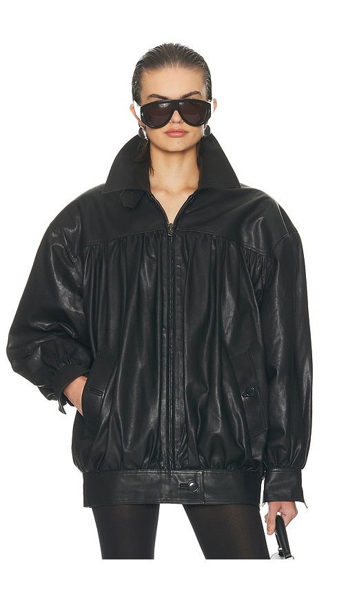 The Shirred Oversized Leather Jacket in . - size L (also in M, S, XL, XS) - Helsa - Modalova