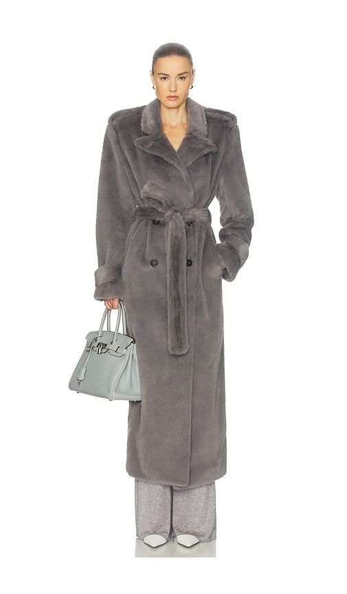 Faux Fur Long Trench in Grey. - size L (also in XS) - Helsa - Modalova