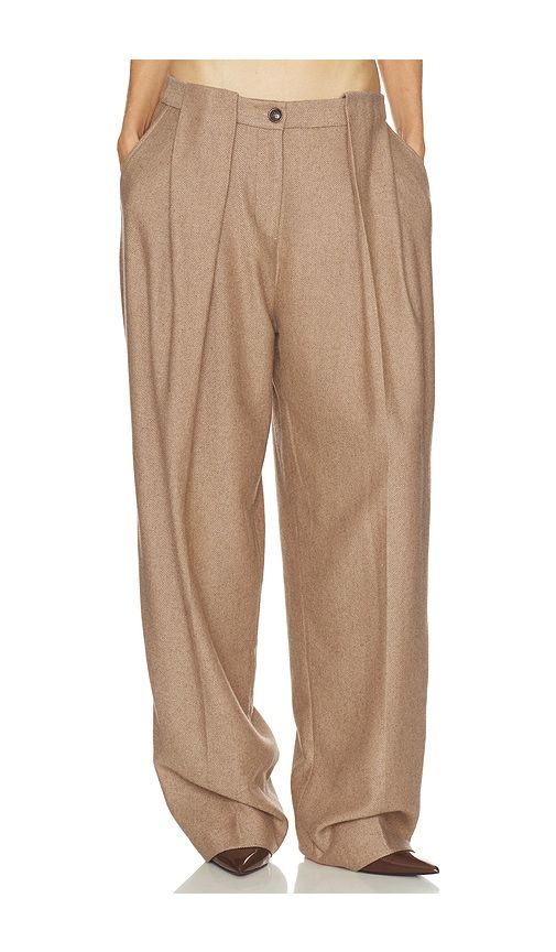 Italian Herringbone Tomboy Trouser in Brown. - size L (also in M, S, XL, XS, XXS) - Helsa - Modalova