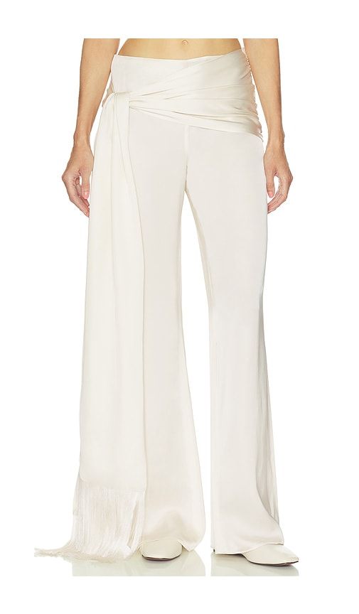 Satin Pants With Tie And Fringe in Ivory. - size M (also in S, XS, XXS) - Helsa - Modalova