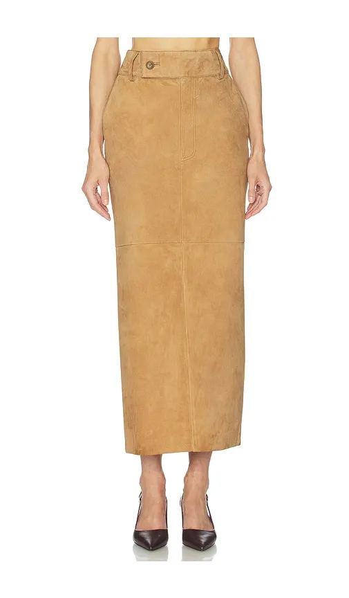 Suede Column Skirt in Tan. - size L (also in M, S, XL, XS, XXS) - Helsa - Modalova