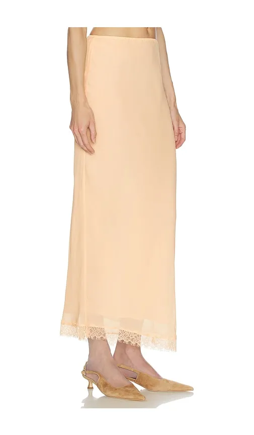Viscose Satin Slip Skirt With Lace in Beige. - size L (also in M, S, XS) - Helsa - Modalova