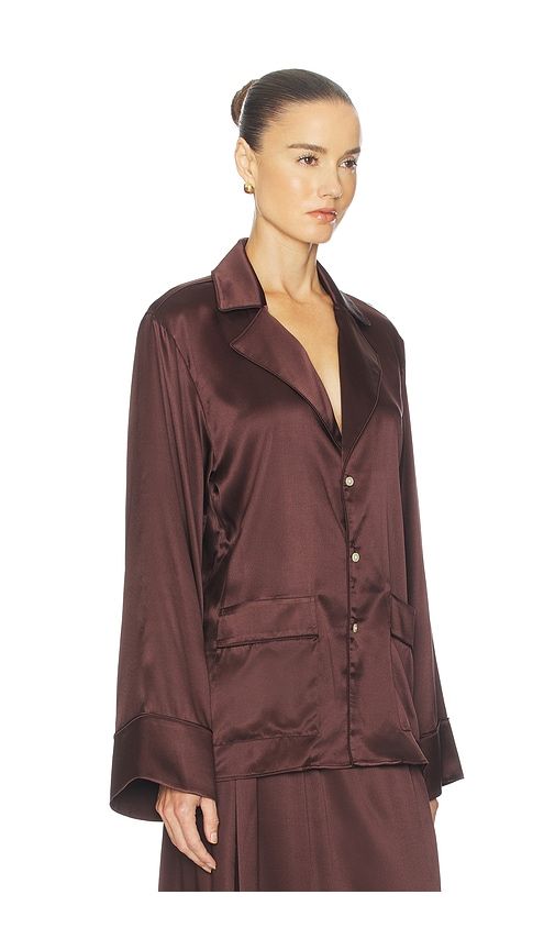 The Silk Charmeuse Pajama Shirt in Brown. - size S (also in XS) - Helsa - Modalova