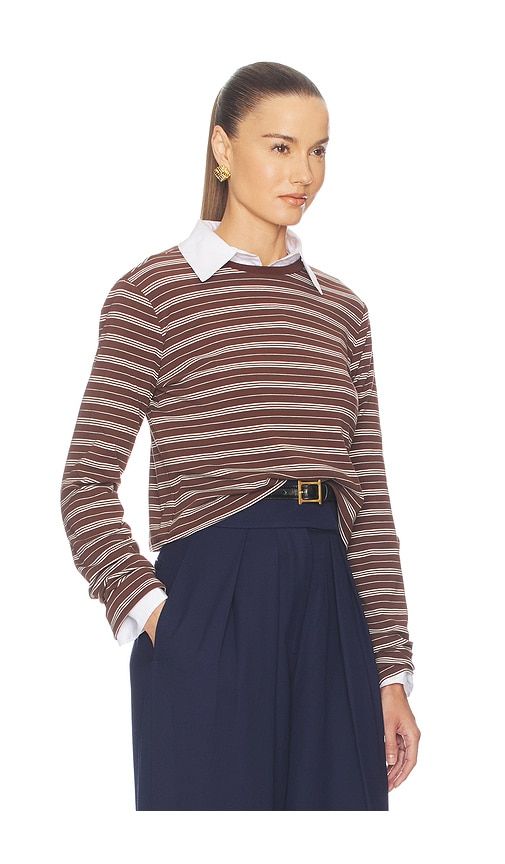 The Rib Long Sleeve Tee in Stripe in Brown. - size L (also in M, S, XL, XS, XXS) - Helsa - Modalova