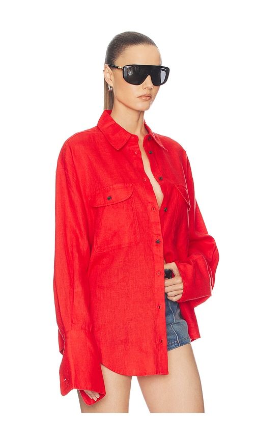 Washed Linen Shirt in Red. - size L/XL (also in XXS/XS) - Helsa - Modalova