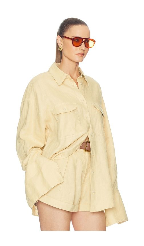 Washed Linen Shirt in Beige. - size L/XL (also in S/M, XXS/XS) - Helsa - Modalova