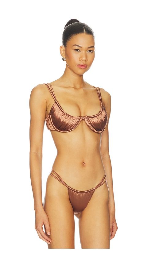 Twisted Bikini Top in Metallic Bronze. - size L (also in M, S, XS) - ISA BOULDER - Modalova