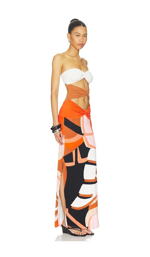 Charlie Printed Maxi Dress With Solid Bandeau Panels in Orange,White. - size L (also in M, S, XS) - Indah - Modalova