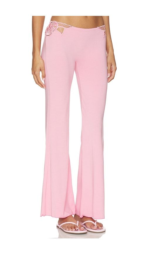 Valentina Solid Low Rise Long Pant With Embroidered Rose Kerawang Detail in Pink. - size L (also in M, S, XS) - Indah - Modalova