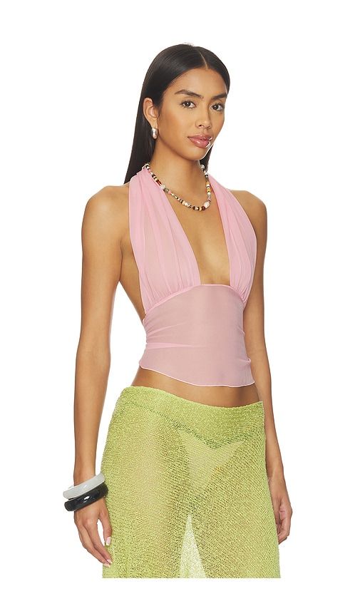 Gisela Solid Gathered Tie-back Halter Top in Pink. - size L (also in M, XS) - Indah - Modalova