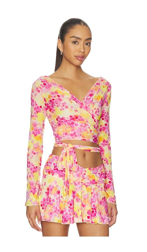 Lori Printed Long Sleeve Wrap Top in Yellow,Pink. - size L (also in M, S, XS) - Indah - Modalova