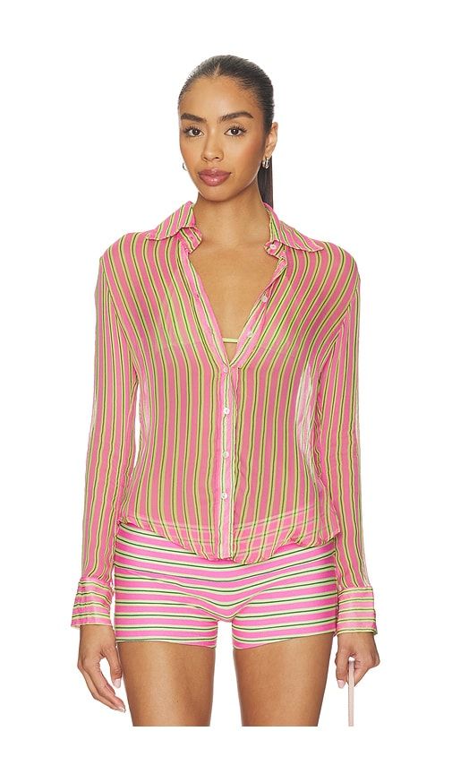 Rhode Printed Long Sleeve Button Up Fitted Shirt in Pink,Green. - size S (also in XS, M) - Indah - Modalova