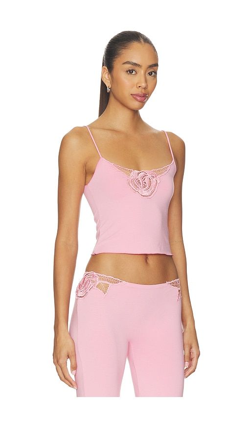 Ruby Solid Tank Top With Embroidered Rose Kerawang Detail in Pink. - size L (also in M, S) - Indah - Modalova
